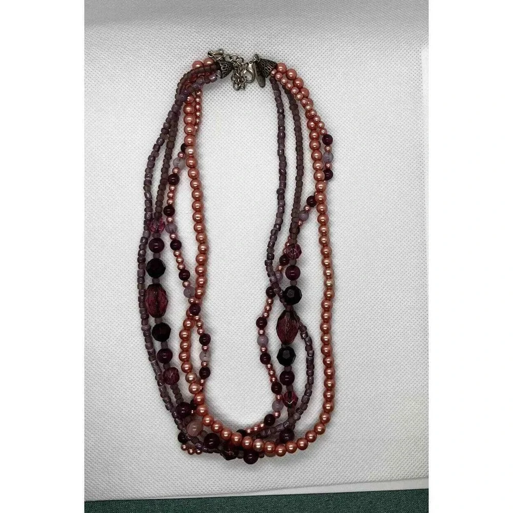 NY New York & Company Multi-Strand Beaded Statement Necklace‎ Mauve Plum Rose